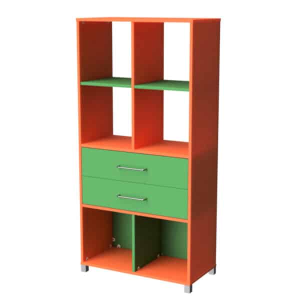 Cubby Hole 6 Cube 2 Drawers Orange Green 20020 GO Online Furniture NZ