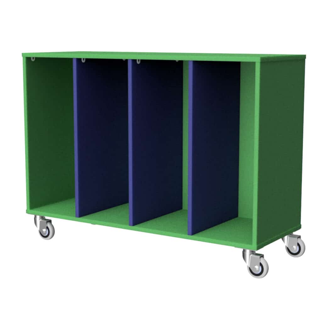 Zealand Mobile Tote Tray Unit 4 Bay GreenBlue Skara Furniture New