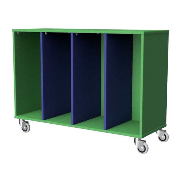 Mobile Tote Tray Unit 4 Bay Green Blue 30008 GB Online Furniture NZ