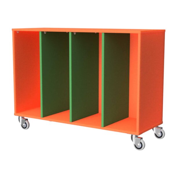 Mobile Tote Tray Unit 4 Bay Green Orange 30008 GO Online Furniture NZ