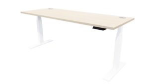 Zealand Electric Height Adj Desk White Frame - Seasoned Oak