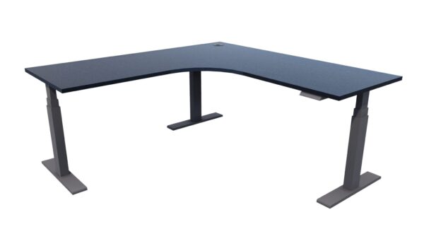 Electric Standing Corner Desk Black Frame Char Blue