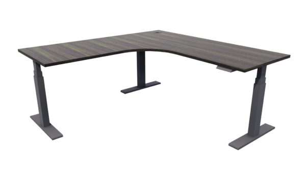 Electric Standing Corner Desk Black Frame Dark Oak Top