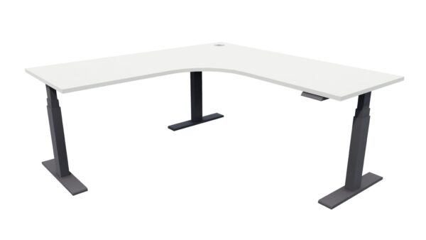 Electric Standing Corner Desk White Frame Seal Grey