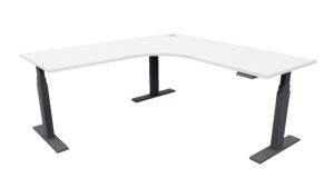 Electric Standing Corner Desk White Frame Silver Haze