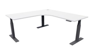 Electric Standing Corner Desk White Frame Silver Strata