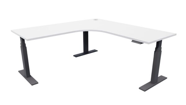 Electric Standing Corner Desk White Frame Silver Strata