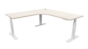 Electric Standing Corner Desk White Frame Aged Ash