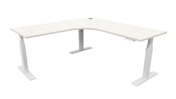 Electric Standing Corner Desk White Frame Coastal Elm