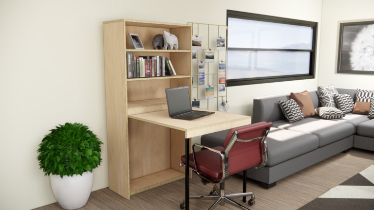 Access Hidden Fold Out Hobby Desk Bookshelf